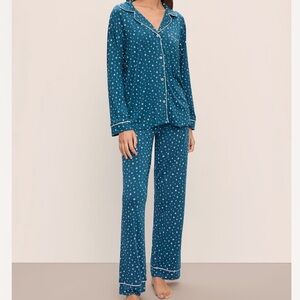 Eberjey GISELE Pajama Set Womens Long Sleeve Pant Printed Sapphire/Ivory